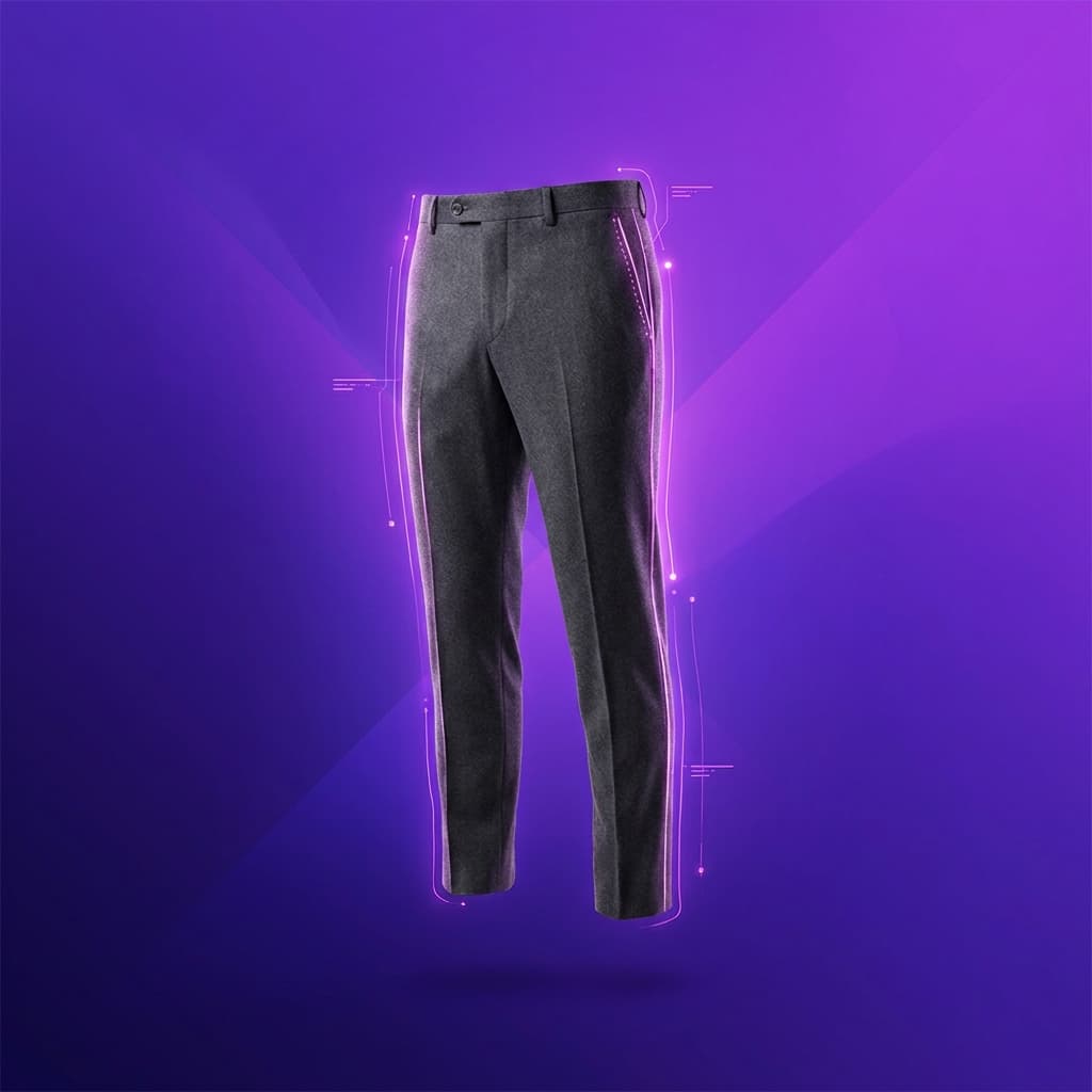 Digital preview of pants in a virtual try-on scene