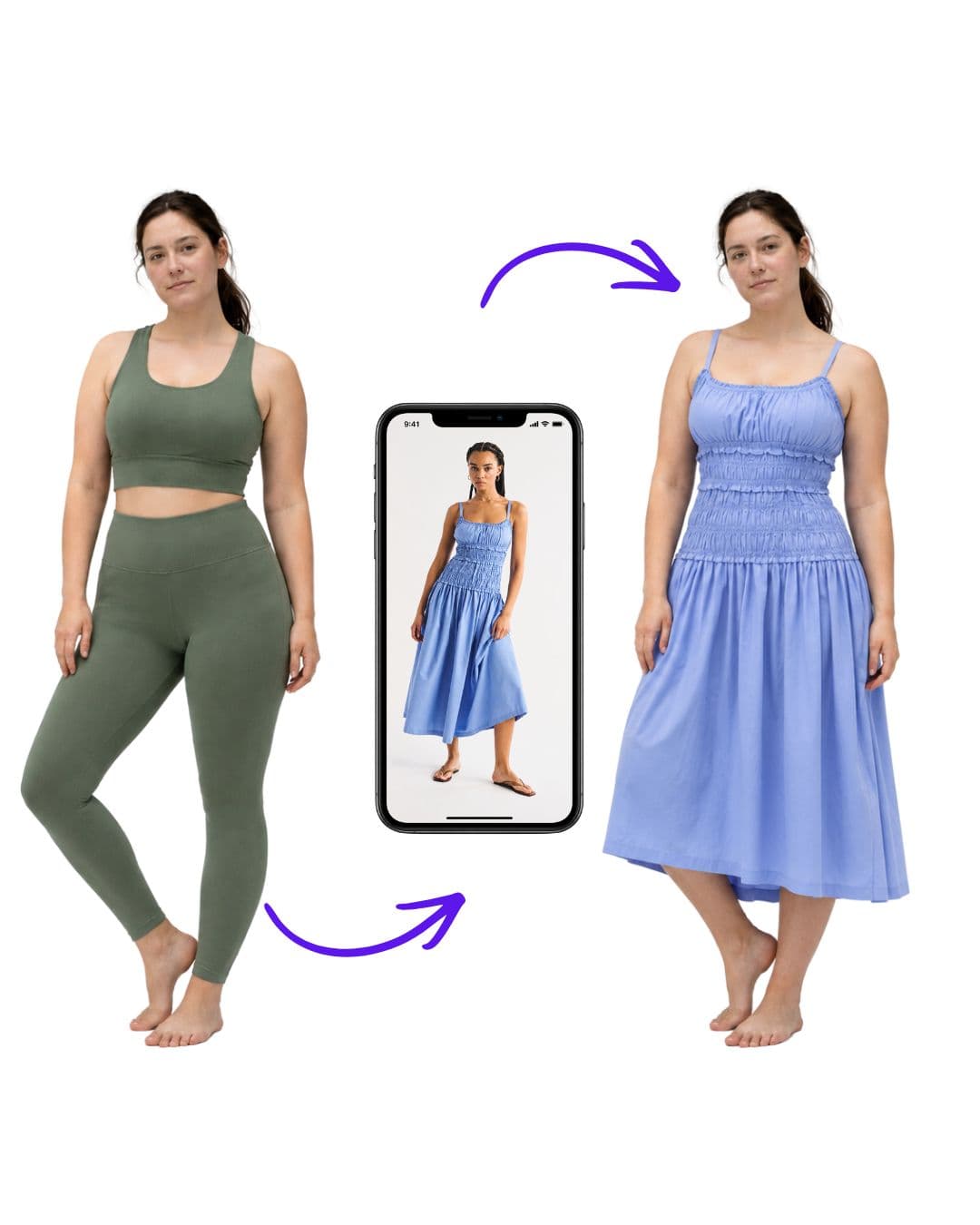 Trylora virtual try-on flow from shopper photo to product result